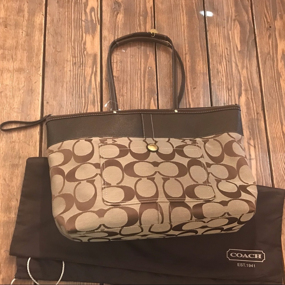 Coach Signature Stripe Khaki Large Tote
